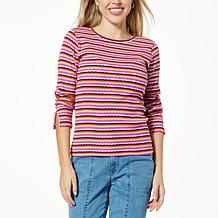 G by Giuliana Striped Rib Knit Long Slit Sleeve Top