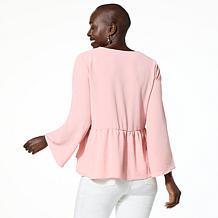 G by Giuliana Textured Woven Crepe Peplum Top with Beaded Trim