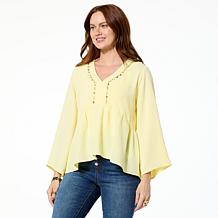 G by Giuliana Textured Woven Crepe Peplum Top with Beaded Trim