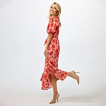 G by Giuliana Woven Embroidered Puff-Sleeve Midi Dress