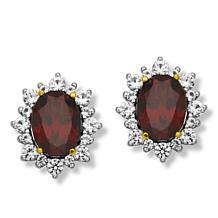 Garnet and Created White Sapphire Oval Halo Stud Earrings