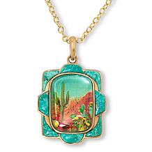 GemHues Bronze Gemstone Desert Cactus Landscape Pendant with Chain