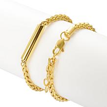 Geoffrey Beene Men's Stainless Steel Cylinder Bar Wheat Chain Bracelet