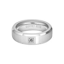 Geoffrey Beene Men's Stainless Steel CZ Beveled Polished Edge Ring