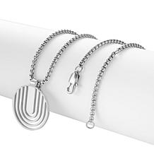 Geoffrey Beene Men's Stainless Steel Disc Plate Pendant Necklace