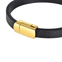 Geoffrey Beene Stainless Steel Pebbled Leather 8" Bracelet