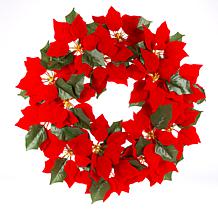 Gerson 24"Dia. Lighted Poinsettia Wreath with 45 Warm Micro LED Lights