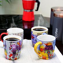 Gibson Birdhouse Floral 18 oz. Cup 4-pack of Assorted Designs