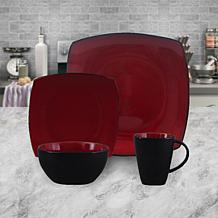 Gibson Soho Lounge 16Pc Square Stoneware Dinnerware Set, Red and Black