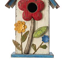 Glitzhome 10.25" Distressed Solid Wood Birdhouse with Flower