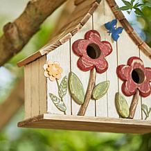 Glitzhome 10.5" Distressed Wood Two-Story Garden Birdhouse w/Flowers