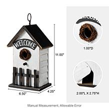 Glitzhome 11" Washed White Rustic Birdhouse with Welcome Sign