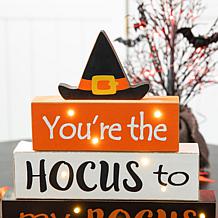 Glitzhome 11.5in. H Halloween Wooden Lighted Witch Word Block Decor