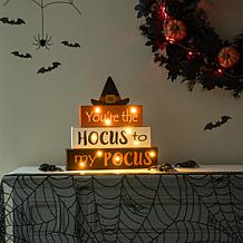 Glitzhome 11.5in. H Halloween Wooden Lighted Witch Word Block Decor