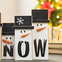Glitzhome 11.75" Wooden Christmas Snowman Family