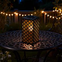 Glitzhome 11"H Square Textured Glass Pattern Solar Lantern with LED