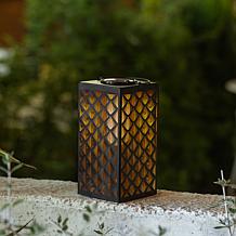 Glitzhome 11"H Square Textured Glass Pattern Solar Lantern with LED