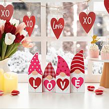 Glitzhome 11in L Valentine's Love Wooden Gnome Table Decor