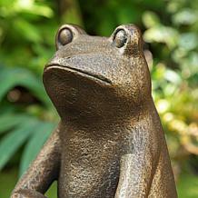 Glitzhome 12" H Squatting Frog Garden Statue with Bronze Finish