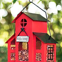 Glitzhome 12" Metal Red House Hanging Birdfeeder