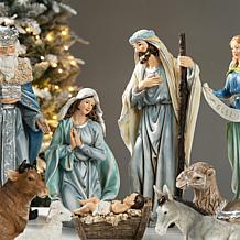 Glitzhome 12-pc Oversized Deluxe Blue Resin Nativity Figurine Set