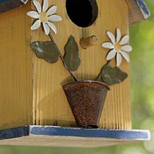 Glitzhome 12.25" Distressed Yellow Birdhouse with Bee & Flower Accents