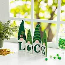Glitzhome 12.25in L St. Patrick's Wooden Luck Shamrock Gnome Decor