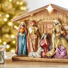 Glitzhome 12.5" Lighted Resin Nativity House