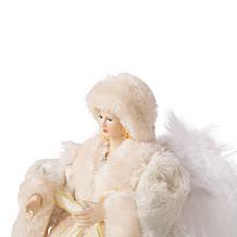 Glitzhome 12in H Faux Fur Angel Tree Top