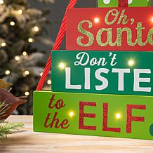 Glitzhome 12in. H Lighted Wooden Christmas Gift Block Table Decor