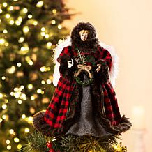 Glitzhome 12in H Plaid Angel Tree Top