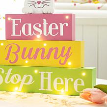 Glitzhome 12in L Easter LED Lighted Wooden Bunny Block Word Sign