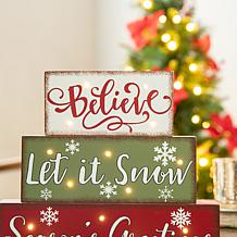 Glitzhome 12in L LED Lighted Wooden and Metal Block Word Sign