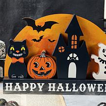 Glitzhome 12"L HAPPY HALLLOWEEN Wooden Table Block Set of 5