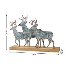 Glitzhome 13.25in. L Galvanized Metal and Wooden Reindeer Table Decor