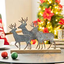 Glitzhome 13.25in. L Galvanized Metal and Wooden Reindeer Table Decor