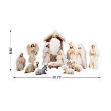Glitzhome 13pc Christmas Wooden and Epoxy Resin Nativity Figurine Set