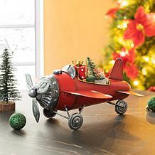 Glitzhome 14" Christmas Metal Airplane with Gifts Table Décor