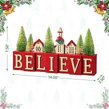 Glitzhome 14" Christmas Wooden House and Brush Trees Table Decor