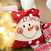 Glitzhome 14" Hooked 3D Snowman Pillow
