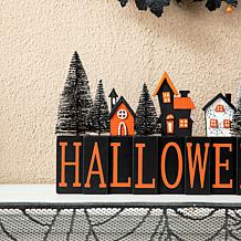 Glitzhome 14" Wooden "Halloween" Haunted House Table Sign
