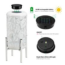 Glitzhome 14.25" Metal Cutout Leaves Solar LED Outdoor Lantern w/Stand