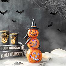 Glitzhome 14.25in. H Halloween Lighted Stacked Pumpkin Table Decor