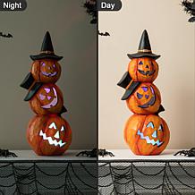 Glitzhome 14.25in. H Halloween Lighted Stacked Pumpkin Table Decor