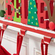 Glitzhome 14.5in. L Wooden and Metal BELIEVE Christmas Stocking Holder