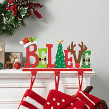 Glitzhome 14.5in. L Wooden and Metal BELIEVE Christmas Stocking Holder