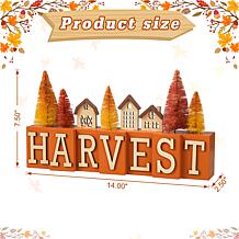 Glitzhome 14in. L Harvest Wooden House and Brush Trees Table Decor