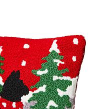 Glitzhome 14in L Hooked Christmas Cat Pillow