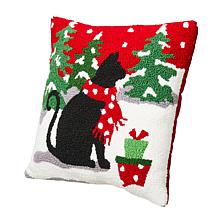 Glitzhome 14in L Hooked Christmas Cat Pillow