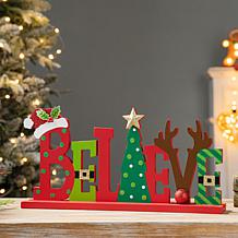 Glitzhome 14in L Wooden Christmas BELIEVE Table Decor